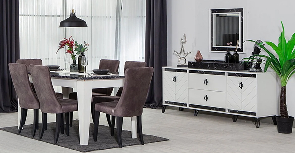 Beyaz Avrupa Yemek Odası Takımı